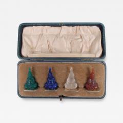 Set of 4 European Silver Gilt Glass Buddha Place Card Holders - 3771634
