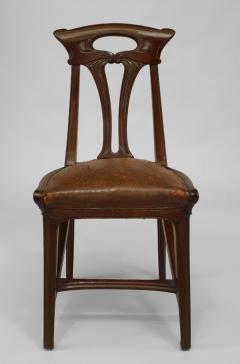 Set of 4 French Art Nouveau Walnut Sleigh Design Open Back Side Chairs - 422130