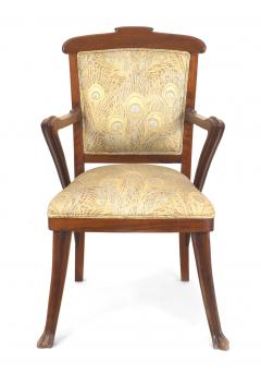 Set of 4 French Art Nouveau Walnut and Upholstery Armchairs - 4630328