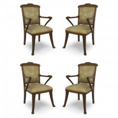 Set of 4 French Art Nouveau Walnut and Upholstery Armchairs - 4645297