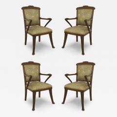 Set of 4 French Art Nouveau Walnut and Upholstery Armchairs - 4645298