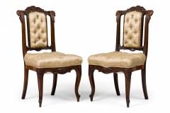 Set of 4 French Carved Mahogany and Beige Tufted Upholstered Side Chairs - 4172556