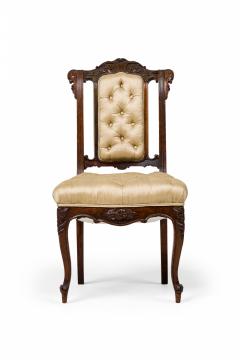 Set of 4 French Carved Mahogany and Beige Tufted Upholstered Side Chairs - 4172565
