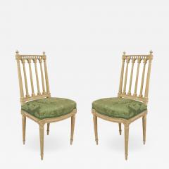 Set of 4 French Louis XVI Green Damask Side Chairs - 1421740