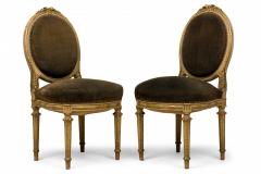 Set of 4 French Louis XVI Style Oval Back Carved Wood Green Velvet Upholstered D - 4653009