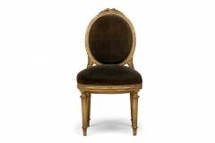 Set of 4 French Louis XVI Style Oval Back Carved Wood Green Velvet Upholstered D - 4653010