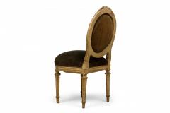 Set of 4 French Louis XVI Style Oval Back Carved Wood Green Velvet Upholstered D - 4653013