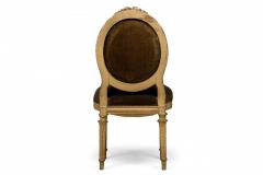 Set of 4 French Louis XVI Style Oval Back Carved Wood Green Velvet Upholstered D - 4653014