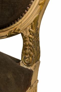 Set of 4 French Louis XVI Style Oval Back Carved Wood Green Velvet Upholstered D - 4653016