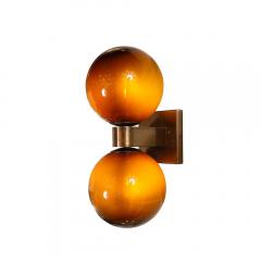 Set of 4 Hand Blown Murano Smoked Tortoise Glass Double Sphere Bronze Sconces - 4438250