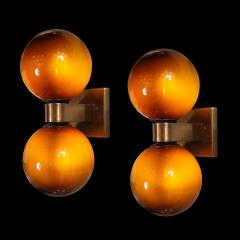 Set of 4 Hand Blown Murano Smoked Tortoise Glass Double Sphere Bronze Sconces - 4438251