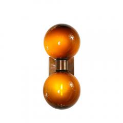 Set of 4 Hand Blown Murano Smoked Tortoise Glass Double Sphere Bronze Sconces - 4438257