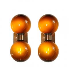 Set of 4 Hand Blown Murano Smoked Tortoise Glass Double Sphere Bronze Sconces - 4438265
