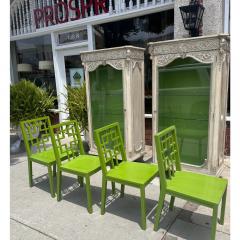 Set of 4 Hollywood Regency Chartreuse Chinoiserie Dining Chairs - 3680945