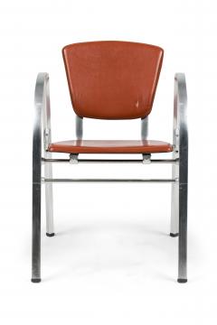 Set of 4 Indecasa Spanish Mid Century Rust Leather and Chrome Arm Chairs - 4657861