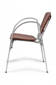 Set of 4 Indecasa Spanish Mid Century Rust Leather and Chrome Arm Chairs - 4657862
