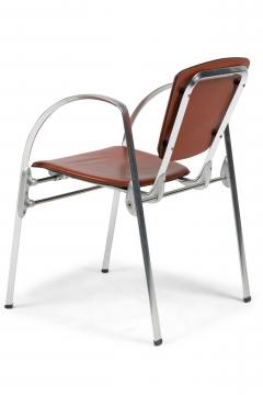 Set of 4 Indecasa Spanish Mid Century Rust Leather and Chrome Arm Chairs - 4657863