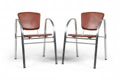 Set of 4 Indecasa Spanish Mid Century Rust Leather and Chrome Arm Chairs - 4657864