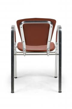 Set of 4 Indecasa Spanish Mid Century Rust Leather and Chrome Arm Chairs - 4657871