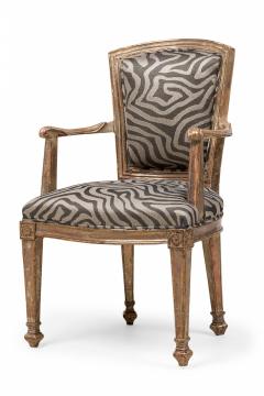 Set of 4 Italian Neo Classic Piedmontese Silver Giltwood Upholstered Armchairs - 4169736