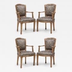 Set of 4 Italian Neo Classic Piedmontese Silver Giltwood Upholstered Armchairs - 4186246