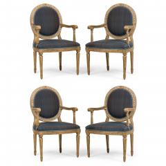 Set of 4 Italian Neo Classic Silver Gilt Arm Chairs - 4642333