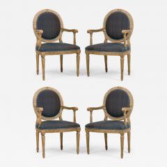 Set of 4 Italian Neo Classic Silver Gilt Arm Chairs - 4642334