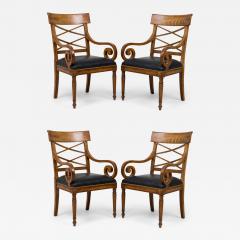 Set of 4 Italian Neo classic Style Leather Upholstered Armchairs - 4186233