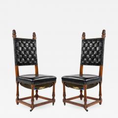 Set of 4 Italian Renaissance Black Leather Side Chairs - 1421744