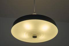 Set of 4 Large Mid Century Pendant Lamps in Painted Metal and Opaline Glass 1960 - 4526891