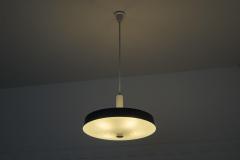 Set of 4 Large Mid Century Pendant Lamps in Painted Metal and Opaline Glass 1960 - 4526894