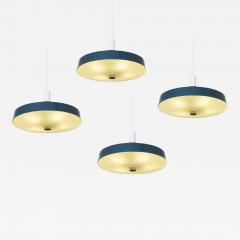 Set of 4 Large Mid Century Pendant Lamps in Painted Metal and Opaline Glass 1960 - 4527027