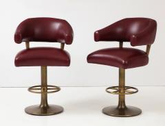 Set of 4 Leather Brass Bar Stools - 3386508