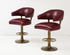 Set of 4 Leather Brass Bar Stools - 3386509