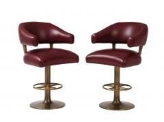 Set of 4 Leather Brass Bar Stools - 3386510