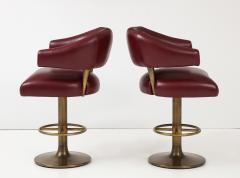 Set of 4 Leather Brass Bar Stools - 3386511