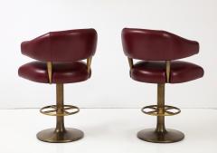 Set of 4 Leather Brass Bar Stools - 3386512