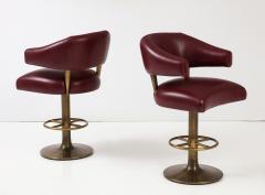 Set of 4 Leather Brass Bar Stools - 3386518
