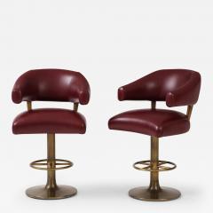 Set of 4 Leather Brass Bar Stools - 3391204