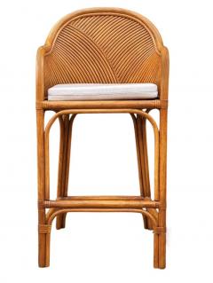 Set of 4 Matching Mid Century Modern Rattan or Bamboo Bar Stools - 3955153