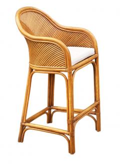 Set of 4 Matching Mid Century Modern Rattan or Bamboo Bar Stools - 3955169