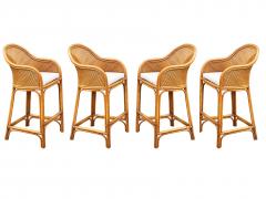 Set of 4 Matching Mid Century Modern Rattan or Bamboo Bar Stools - 3955170