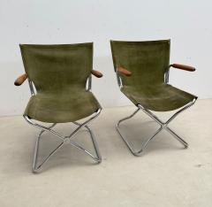 Set of 4 Mid Century Modern Green Canvas Folding Armchairs - 2570458