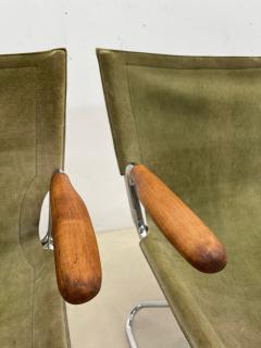 Set of 4 Mid Century Modern Green Canvas Folding Armchairs - 2570461