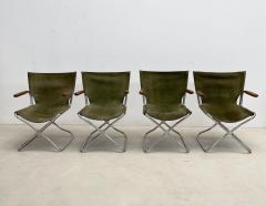 Set of 4 Mid Century Modern Green Canvas Folding Armchairs - 2570463