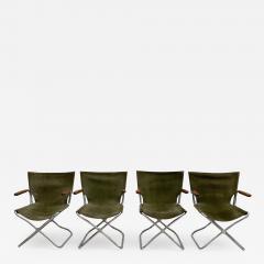 Set of 4 Mid Century Modern Green Canvas Folding Armchairs - 2571826