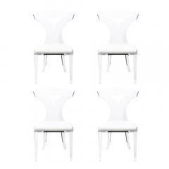 Set of 4 Mid Century Modernist Klismos Lucite Chairs W White Leather Upholstery - 3998182