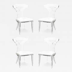 Set of 4 Mid Century Modernist Klismos Lucite Chairs W White Leather Upholstery - 4000402