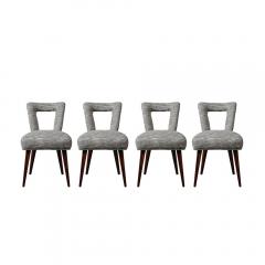Set of 4 Mid Century Open Back Upholstered Dining Chairs w Splayed Tapered Legs - 4265799