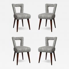 Set of 4 Mid Century Open Back Upholstered Dining Chairs w Splayed Tapered Legs - 4267174